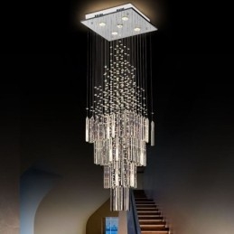 Lampadario moderno in cristallo quadrato, elegante lampadario contemporaneo, scala duplex
