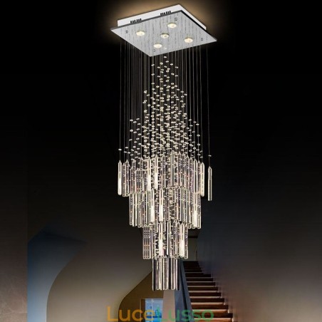 Lampadario moderno in cristallo quadrato, elegante lampadario contemporaneo, scala duplex Lampadario moderno in cristallo quadrato, elegante lampadario contemporaneo, scala duplex