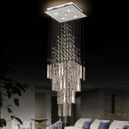 Lampadario moderno in cristallo quadrato, elegante lampadario contemporaneo, scala duplex