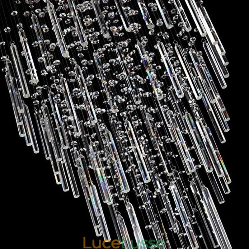Lampadario moderno in cristallo quadrato, elegante lampadario contemporaneo, scala duplex