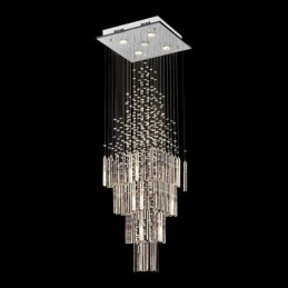 Lampadario moderno in cristallo quadrato, elegante lampadario contemporaneo, scala duplex