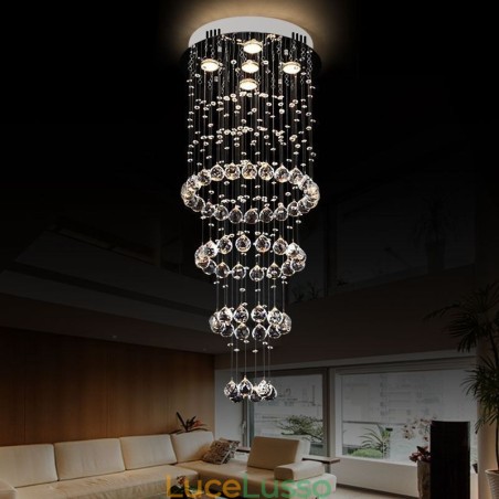 Lampadario di cristallo elegante e contemporaneo, lampada da soffitto, scala duplex Lampadario di cristallo elegante e contemporaneo, lampada da soffitto, scala duplex