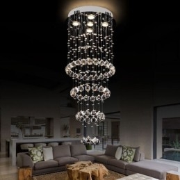 Lampadario di cristallo elegante e contemporaneo, lampada da soffitto, scala duplex