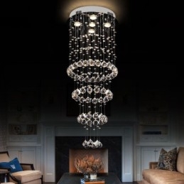 Lampadario di cristallo elegante e contemporaneo, lampada da soffitto, scala duplex
