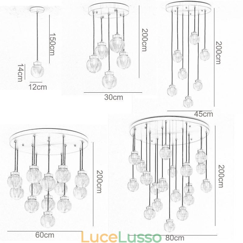Lampada a sospensione a grappolo americano, lampada da soffitto a sfera in vetro di lusso