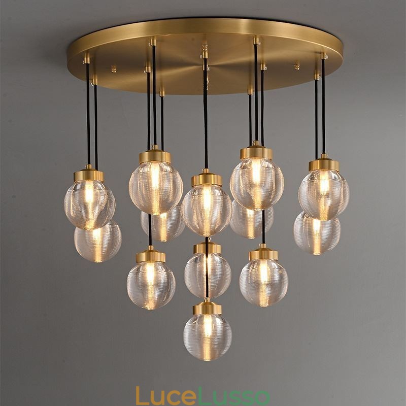 Lampada a sospensione a grappolo americano, lampada da soffitto a sfera in vetro di lusso