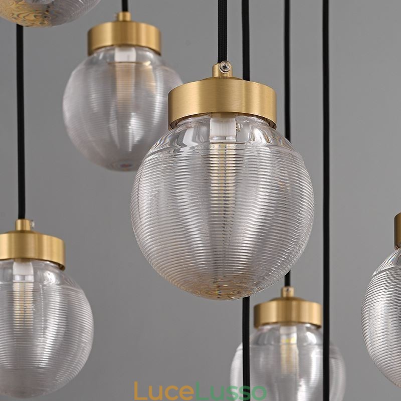Lampada a sospensione a grappolo americano, lampada da soffitto a sfera in vetro di lusso