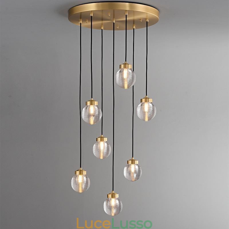 Lampada a sospensione a grappolo americano, lampada da soffitto a sfera in vetro di lusso