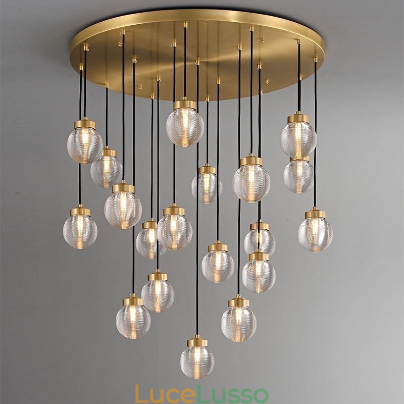 Lampada a sospensione a grappolo americano, lampada da soffitto a sfera in vetro di lusso