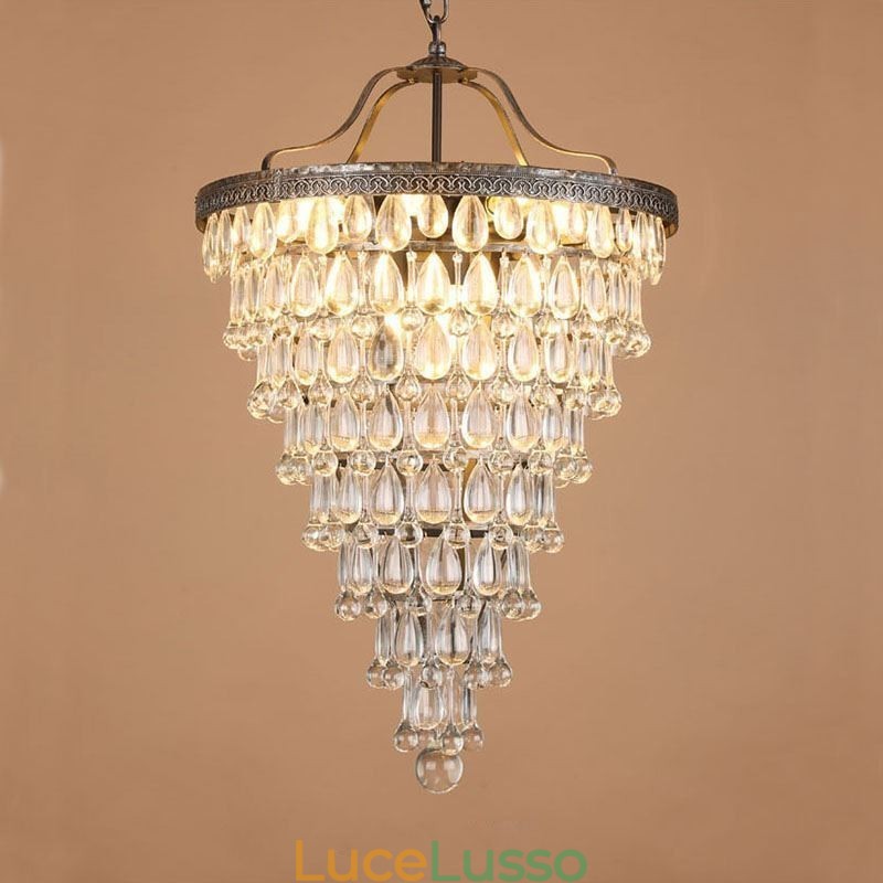 Lampada da soffitto in cristallo americano, lampada a sospensione rotonda retrò country