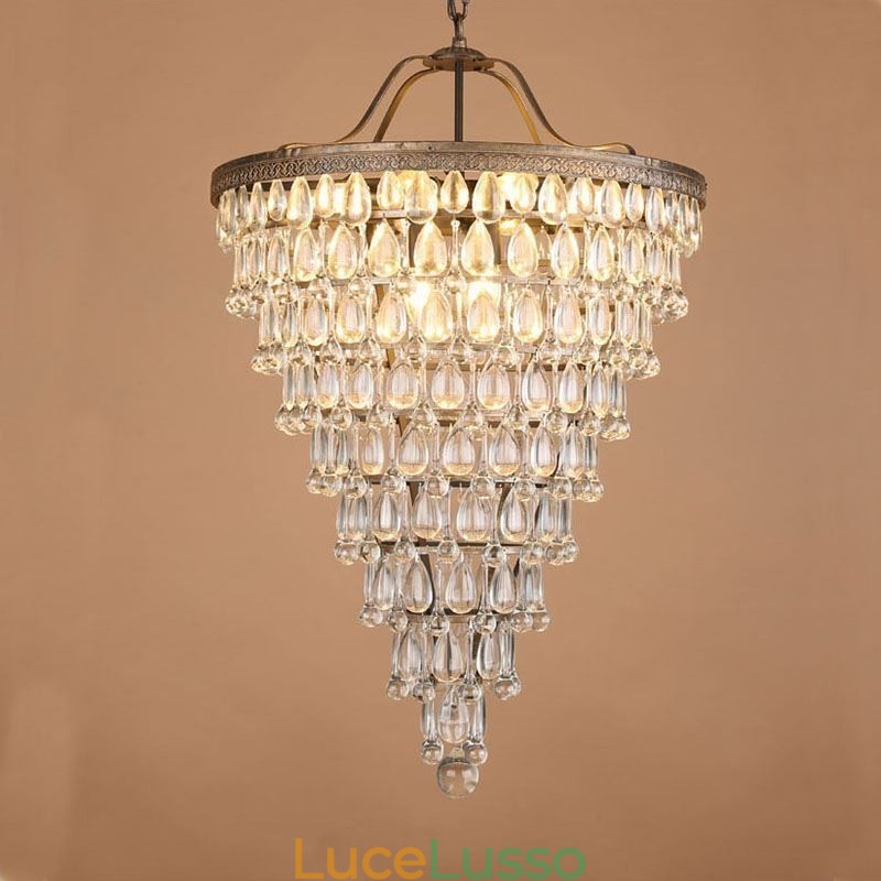 Lampada da soffitto in cristallo americano, lampada a sospensione rotonda retrò country