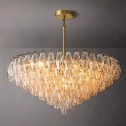 Lampada a sospensione americana in vetro, luce da soffitto, ambra trasparente, 90 cm, 14 luci