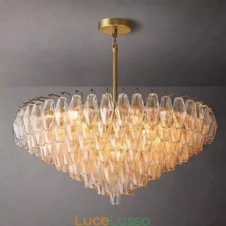 Lampada a sospensione americana in vetro, luce da soffitto, ambra trasparente, 90 cm, 14 luci Lampada a sospensione americana in vetro, luce da soffitto, ambra trasparente, 90 cm, 14 luci