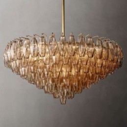 Lampada a sospensione americana in vetro, luce da soffitto, ambra trasparente, 90 cm, 14 luci
