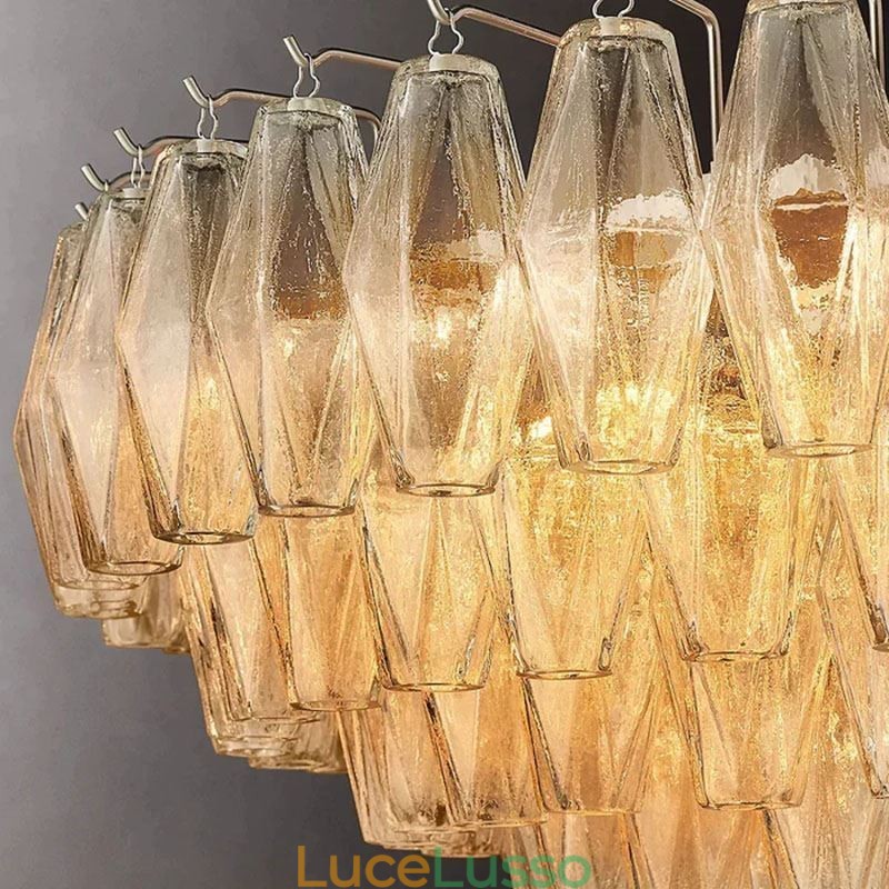 Lampada a sospensione americana in vetro, luce da soffitto, ambra trasparente, 90 cm, 14 luci