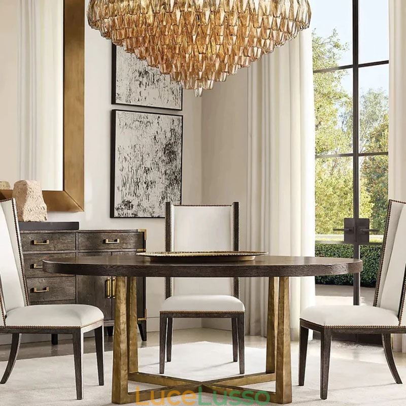 Lampada a sospensione americana in vetro, luce da soffitto, ambra trasparente, 90 cm, 14 luci