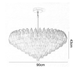 Lampada a sospensione americana in vetro, luce da soffitto, ambra trasparente, 90 cm, 14 luci
