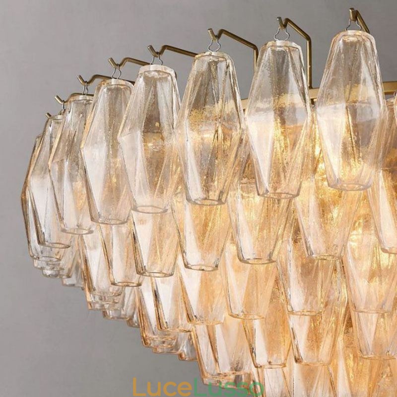 Lampada a sospensione americana in vetro, luce da soffitto, ambra trasparente, 90 cm, 14 luci