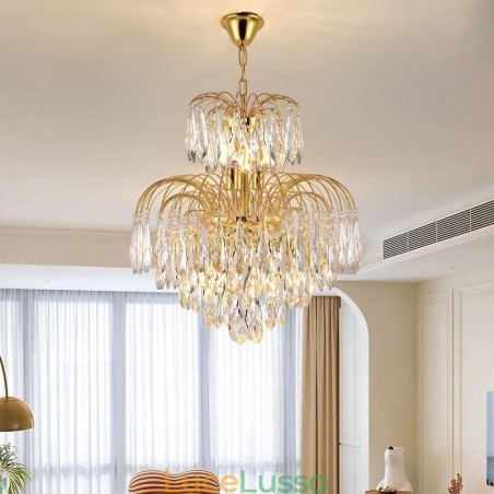 Lampada a sospensione in cristallo Lampada da soffitto decorativa duplex contemporanea Lampada a sospensione in cristallo Lampada da soffitto decorativa duplex contemporanea