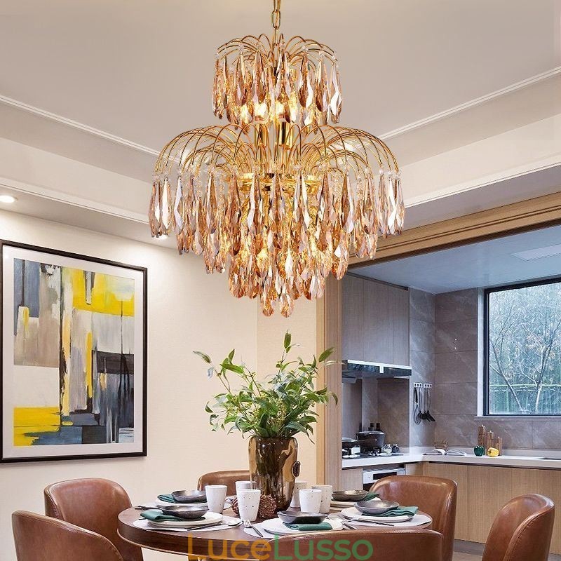 Lampada a sospensione in cristallo Lampada da soffitto decorativa duplex contemporanea
