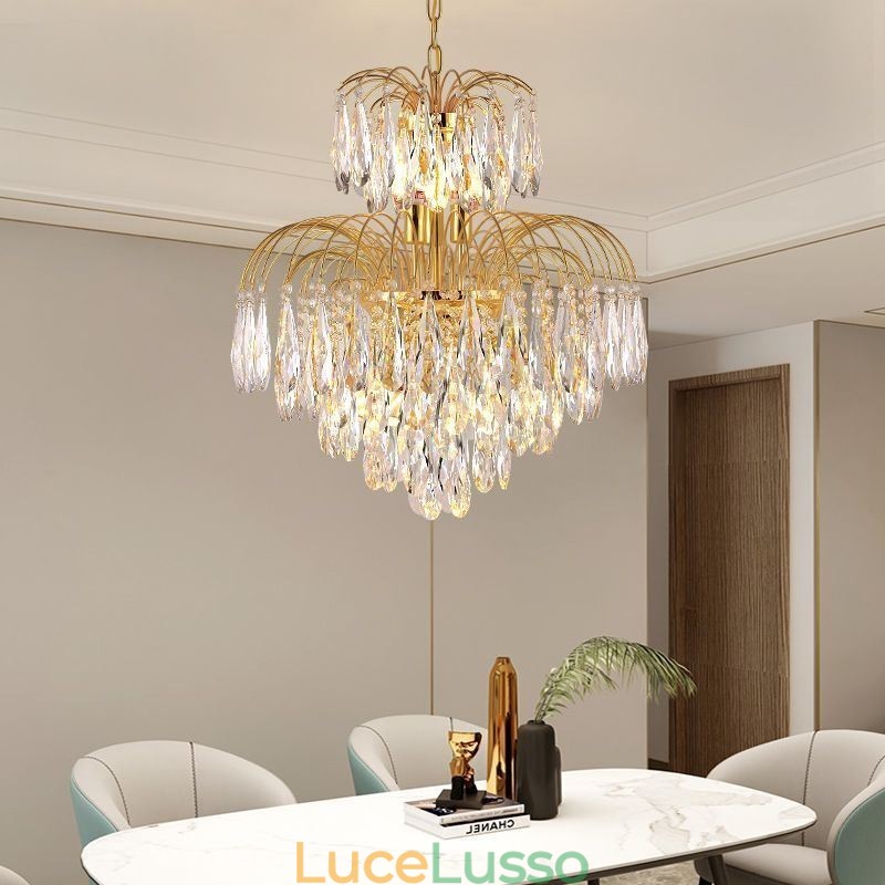 Lampada a sospensione in cristallo Lampada da soffitto decorativa duplex contemporanea