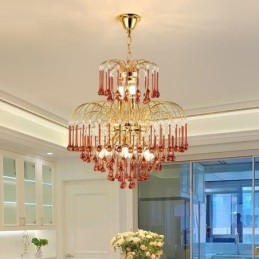 Lampada a sospensione in cristallo Elegante lampada da soffitto decorativa duplex