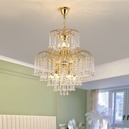 Lampada a sospensione in cristallo Elegante lampada da soffitto decorativa duplex