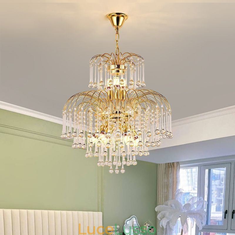 Lampada a sospensione in cristallo Elegante lampada da soffitto decorativa duplex