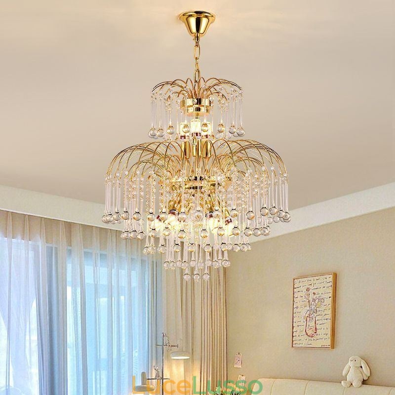 Lampada a sospensione in cristallo Elegante lampada da soffitto decorativa duplex