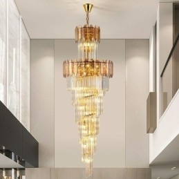 Lampada a sospensione in cristallo conico, lampada da soffitto decorativa duplex di lusso