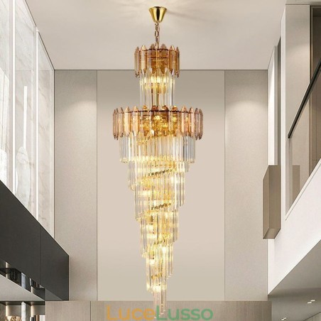 Lampada a sospensione in cristallo conico, lampada da soffitto decorativa duplex di lusso Lampada a sospensione in cristallo conico, lampada da soffitto decorativa duplex di lusso