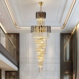 Lampada a sospensione in cristallo conico, lampada da soffitto decorativa duplex di lusso
