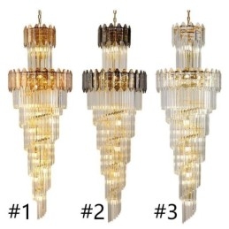 Lampada a sospensione in cristallo conico, lampada da soffitto decorativa duplex di lusso
