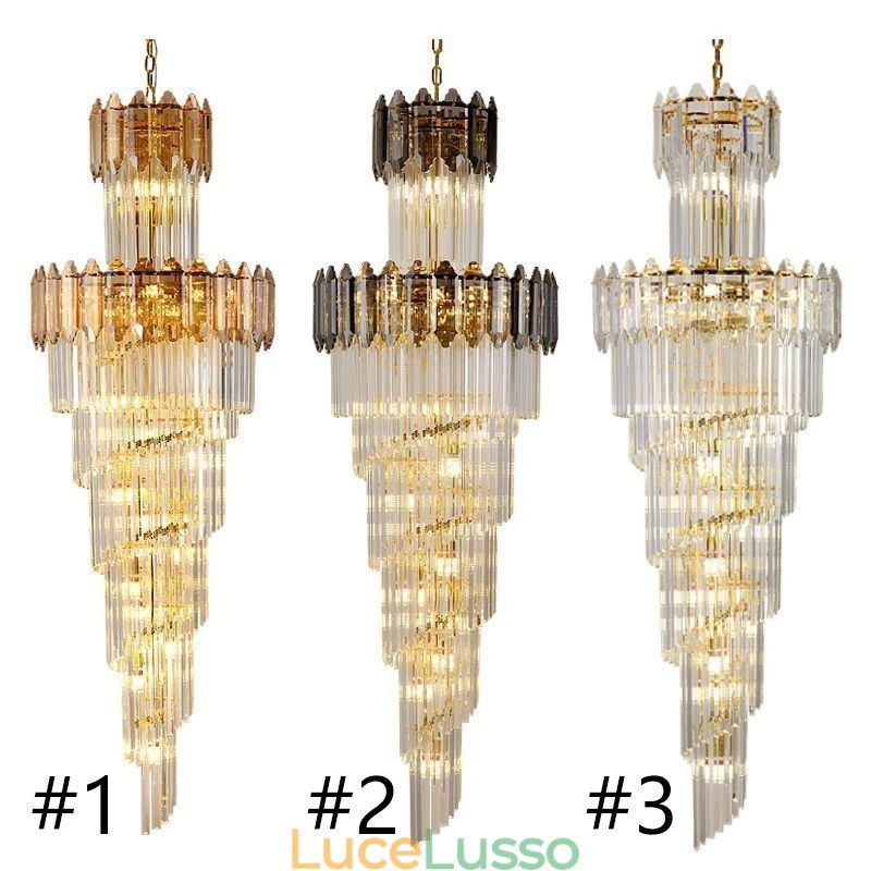 Lampada a sospensione in cristallo conico, lampada da soffitto decorativa duplex di lusso