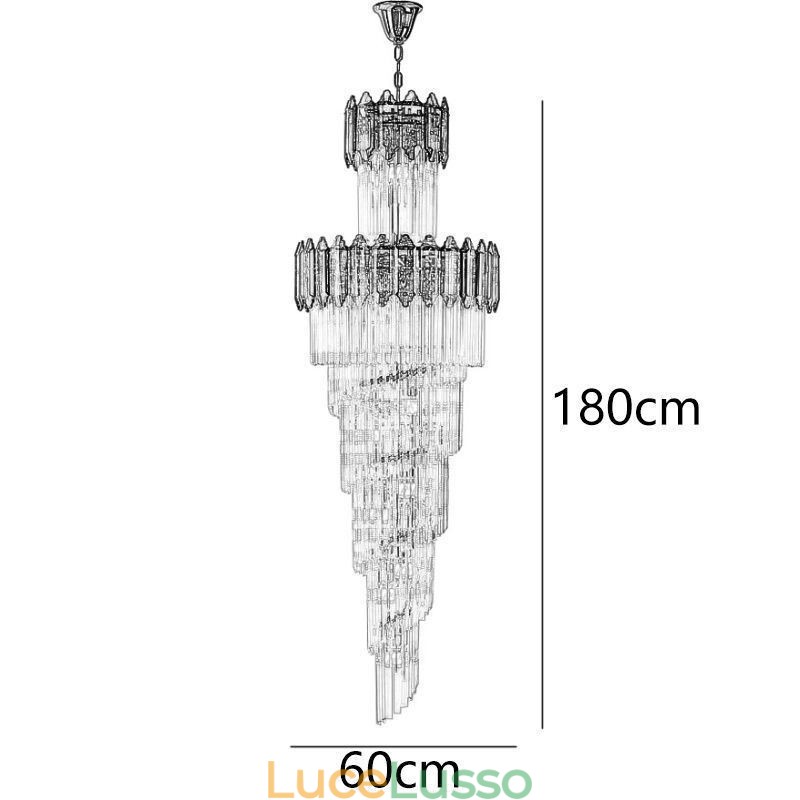 Lampada a sospensione in cristallo conico, lampada da soffitto decorativa duplex di lusso