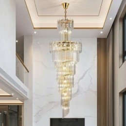 Lampada a sospensione in cristallo conico, lampada da soffitto decorativa duplex di lusso