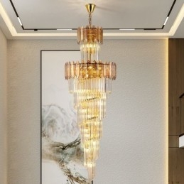 Lampada a sospensione in cristallo conico, lampada da soffitto decorativa duplex di lusso