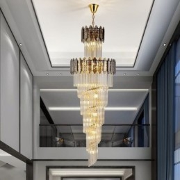 Lampada a sospensione in cristallo conico, lampada da soffitto decorativa duplex di lusso