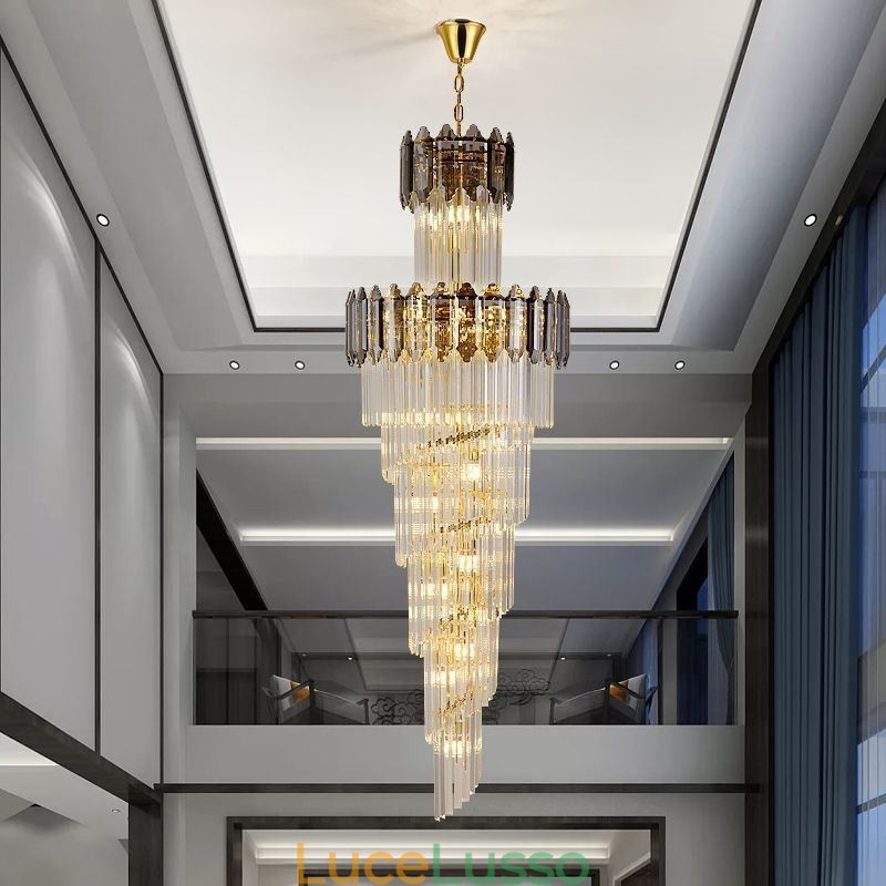 Lampada a sospensione in cristallo conico, lampada da soffitto decorativa duplex di lusso