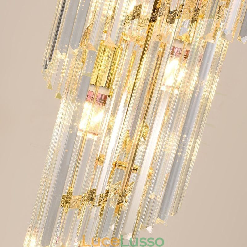 Lampada a sospensione in cristallo conico, lampada da soffitto decorativa duplex di lusso