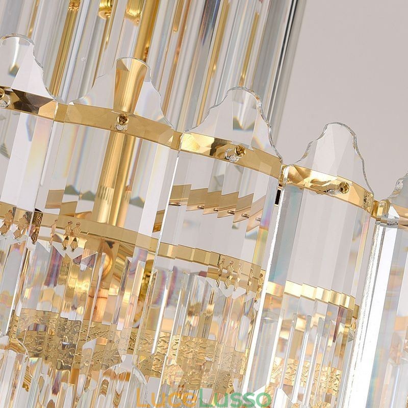 Lampada a sospensione in cristallo conico, lampada da soffitto decorativa duplex di lusso