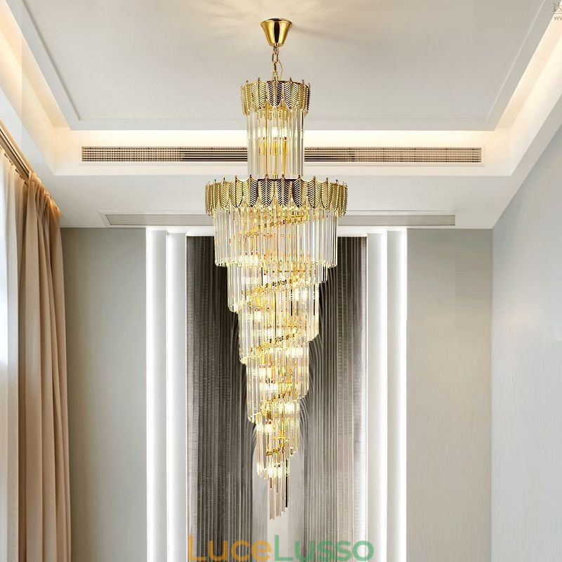 Lampada a sospensione in cristallo conico Lampada da soffitto decorativa duplex