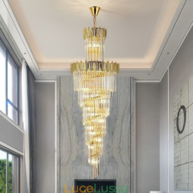 Lampada a sospensione in cristallo conico Lampada da soffitto decorativa duplex