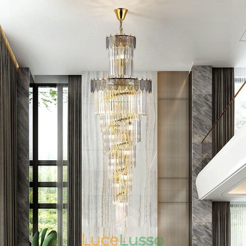 Lampada a sospensione in cristallo conico Lampada da soffitto decorativa duplex