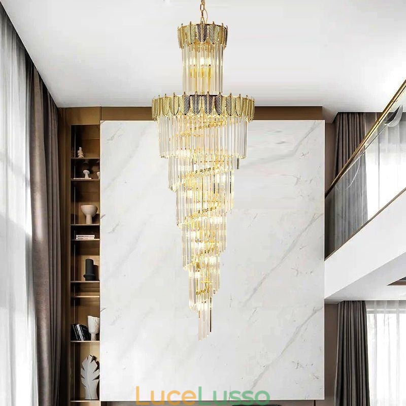Lampada a sospensione in cristallo conico Lampada da soffitto decorativa duplex