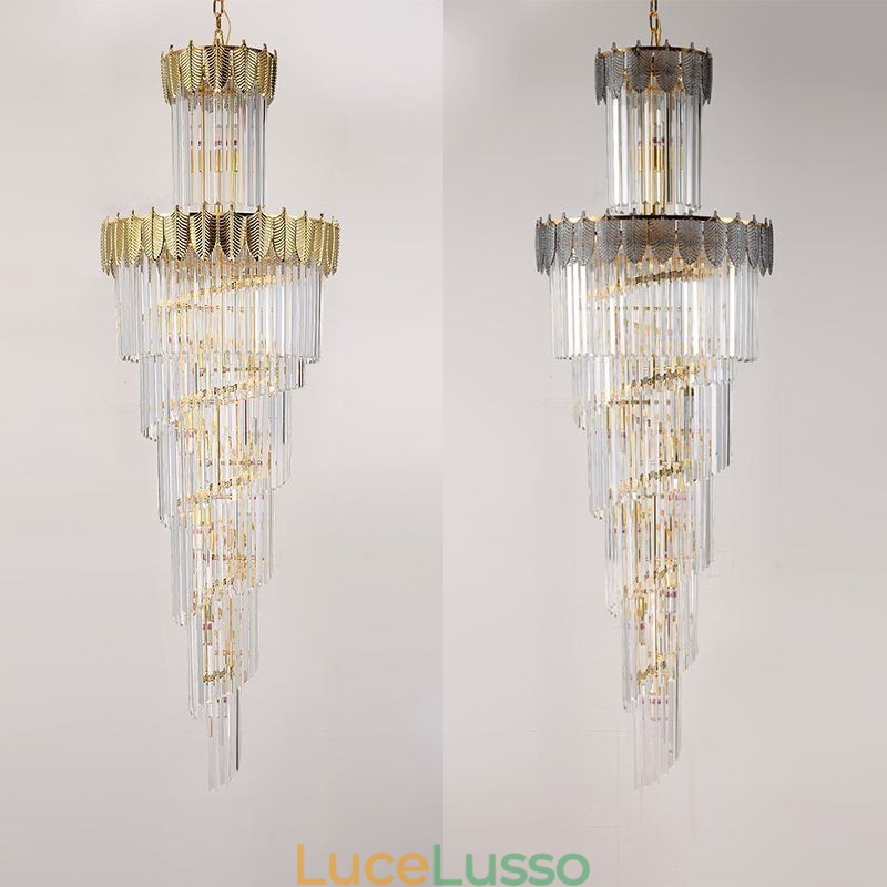 Lampada a sospensione in cristallo conico Lampada da soffitto decorativa duplex