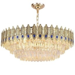 Lampada a sospensione in cristallo con piuma dorata Lampada da soffitto decorativa duplex