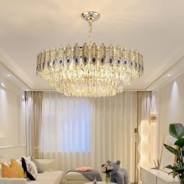 Lampada a sospensione in cristallo con piuma dorata Lampada da soffitto decorativa duplex