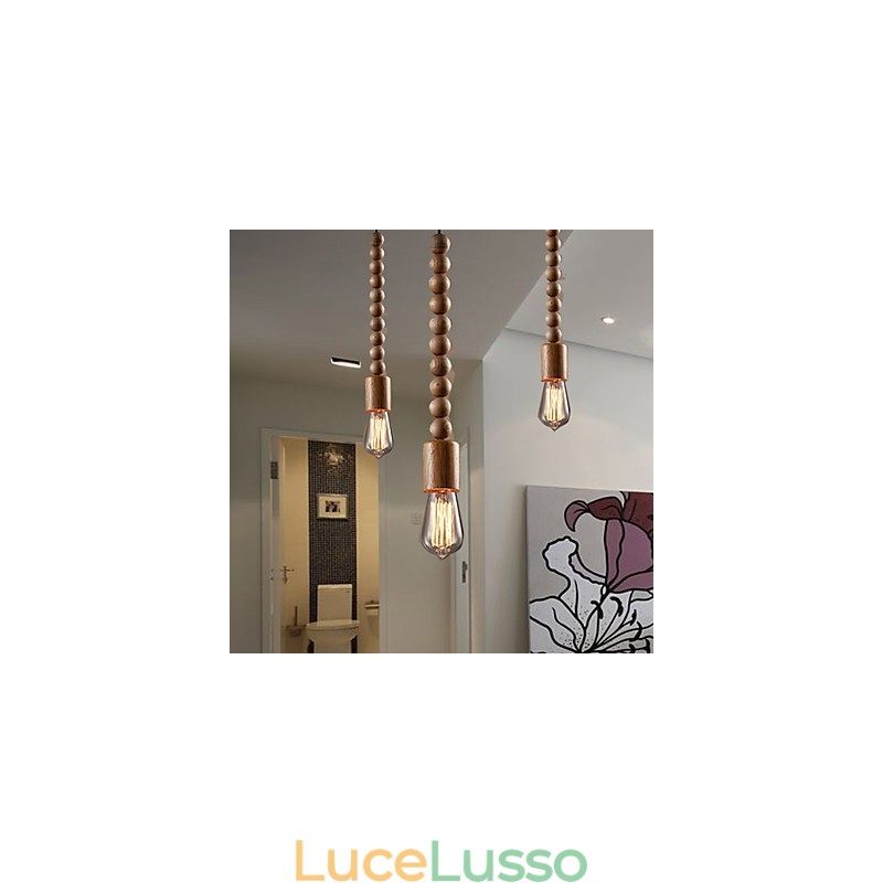 Lampadario Mini Stile Tradizionale Classico Legno Bambù