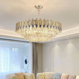 Lampada a sospensione in cristallo con piuma dorata Lampada da soffitto decorativa duplex